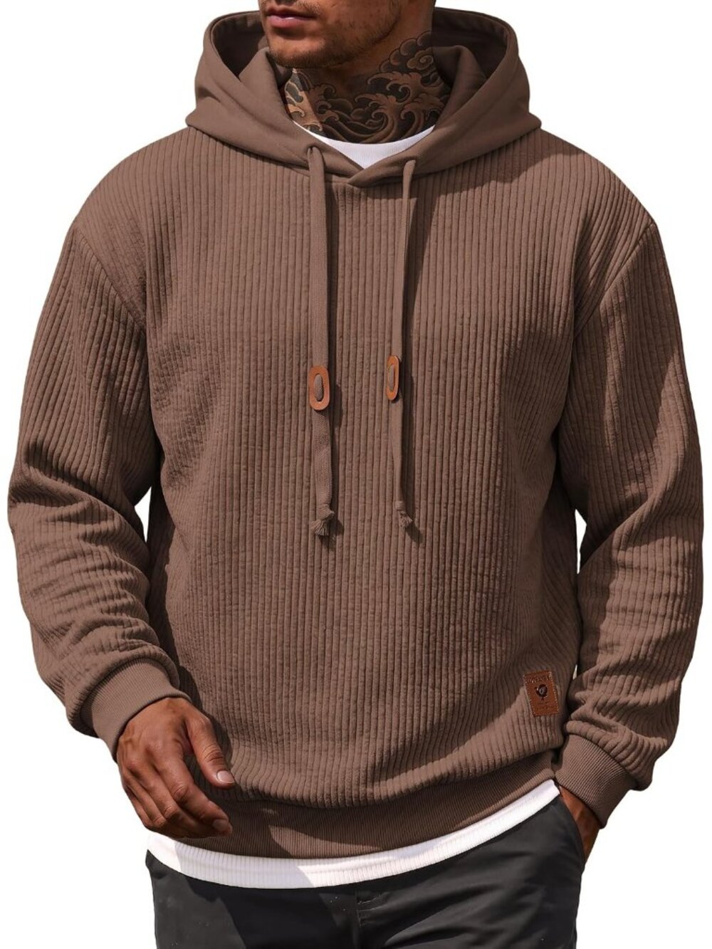 Coofandy Men's Dark Grey Long Sleeve Adjustable Drawstring Pullover Hoodies